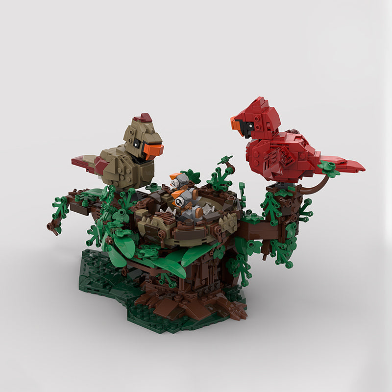 Goat Bricks Northern Cardinals with Nest Building Blocks Model