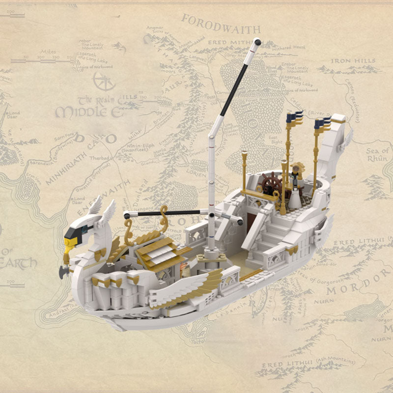 Goat Bricks Lothlorien Swan Ship Building Blocks Model