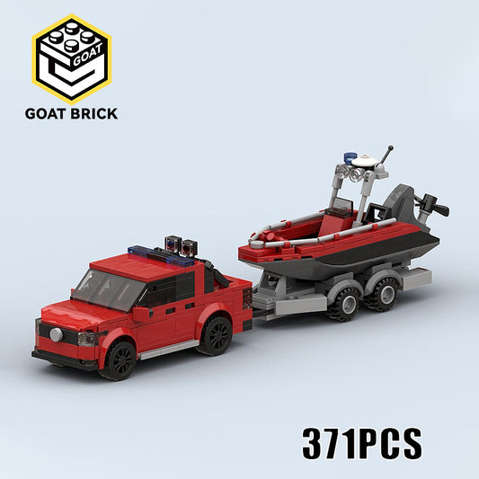 Goat Bricks Dutch Fire Pick-up with Boat Trailer Building Blocks Model