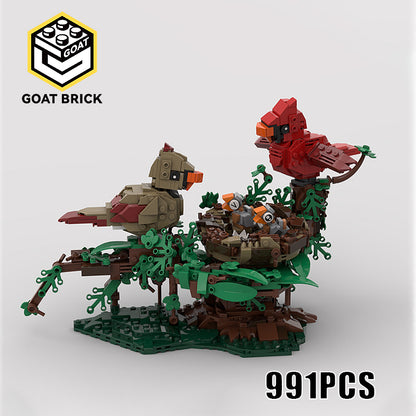 Goat Bricks Northern Cardinals with Nest Building Blocks Model