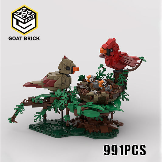 Goat Bricks Northern Cardinals with Nest Building Blocks Model